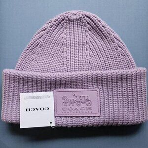 COACH Women's Classic Ribbed Tonal Patch Cuff Beanie in Lavender